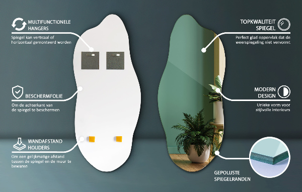 Asymetrischer spiegel ohne Rahmen 40x90 cm