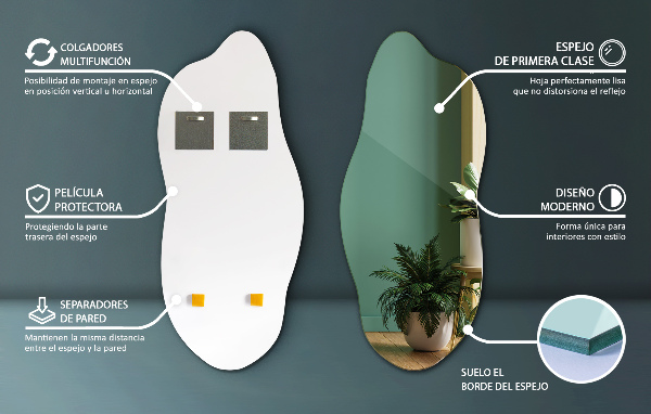 Unförmiger spiegel modern 45x100 cm