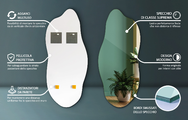 Unförmiger spiegel modern 45x100 cm