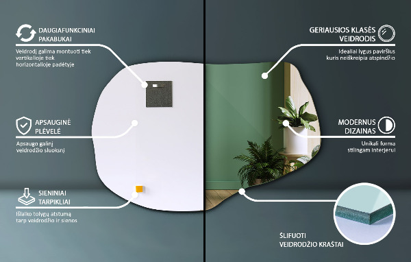 Organische spiegel hängender 100x65 cm