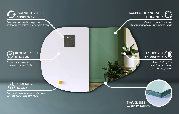 Asymetrischer spiegel ohne rahmen 80x52 cm