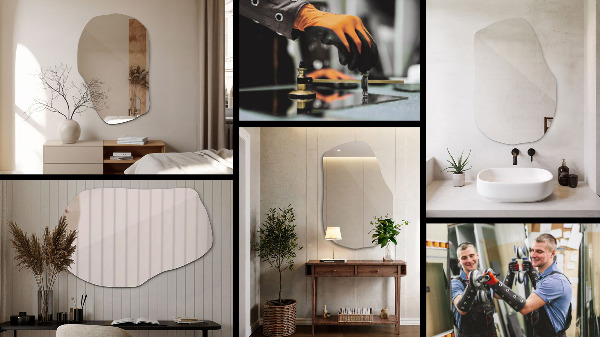 Asymetrischer spiegel ohne rahmen 80x52 cm