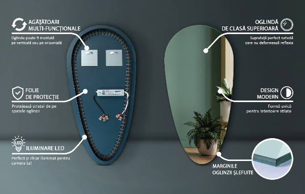 Tropfen spiegel mit beleuchtung 35x70 cm