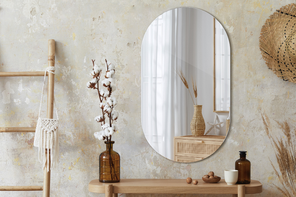  Unregelmäßiger kleiner Spiegel, oval, asymmetrischer Spiegel,  dekorativer gewölbter Rahmen, moderner Spiegel für Wanddekoration, flippige  Spiegel für Wohnzimmer, Schlafzimmer, Kugelspiegel, Schwarz