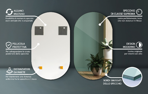 Ovaler spiegel rahmenlos 46x80 cm