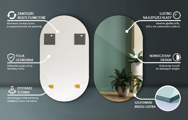 Ovaler spiegel rahmenlos 46x80 cm