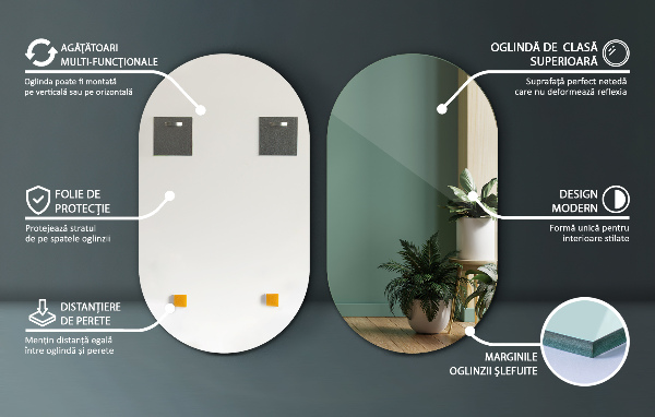 Großer spiegel oval ohne rahmen 52x90 cm