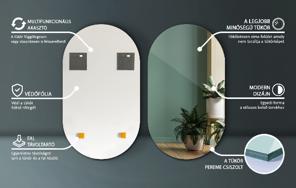 Großer spiegel oval ohne rahmen 52x90 cm