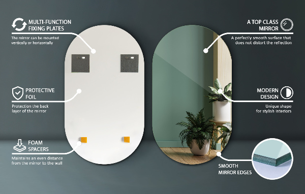 Großer spiegel oval ohne rahmen 52x90 cm