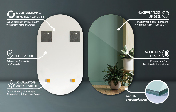 Spiegel oval modern rahmenlos 58x100 cm