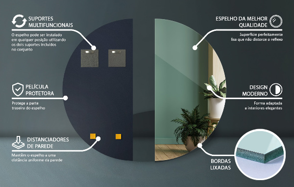 Halbrunder spiegel ohne rahmen 25x50 cm