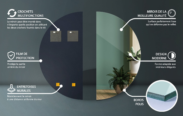 Wand halbrunder spiegel ohne rahmen 35x70 cm