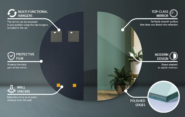 Wand halbrunder spiegel ohne rahmen 35x70 cm