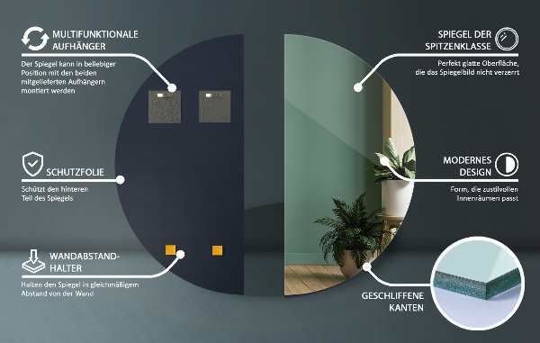 Halbrunder designer spiegel ohne rahmen 45x90 cm