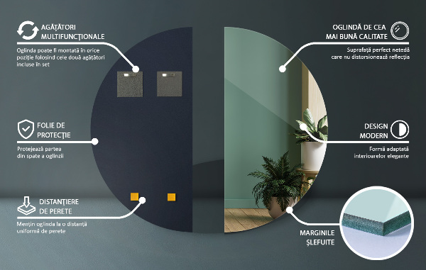 Halbrunder designer spiegel ohne rahmen 45x90 cm