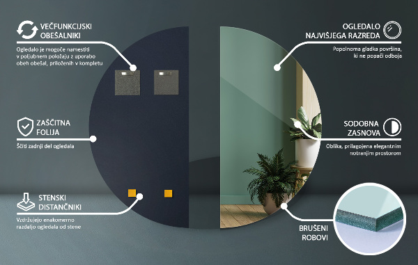 Halbrunder designer spiegel ohne rahmen 45x90 cm