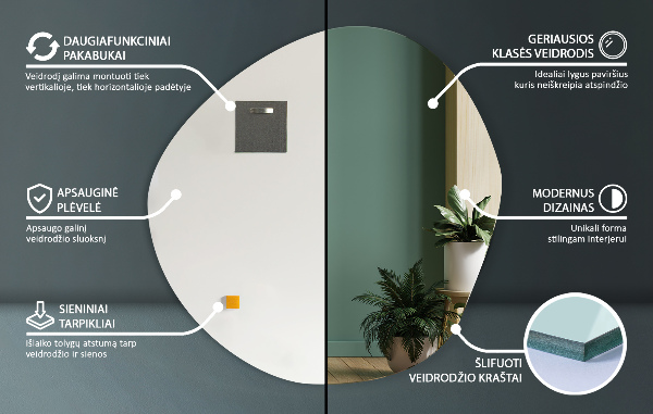 Unregelmässiger spiegel ohne rahme 48x48 cm