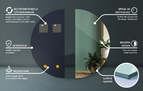 Rahmenlos halbrunder deko spiegel 50x100 cm