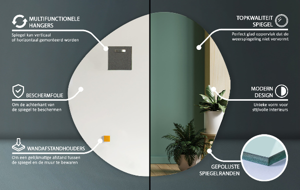 Designer asymmetrischer spiegel ohne rahme 58x58 cm