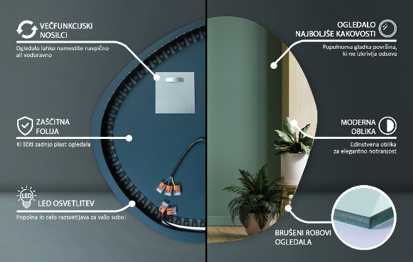 Asymmetrischer spiegel beleuchtet 48x48 cm