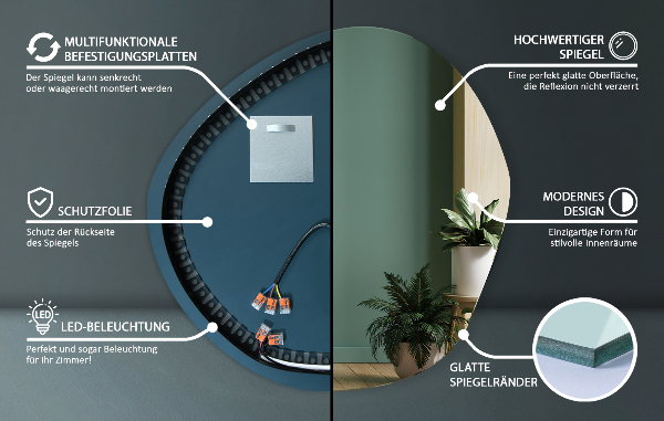 Unregelmäßiger spiegel mit led 77x77 cm