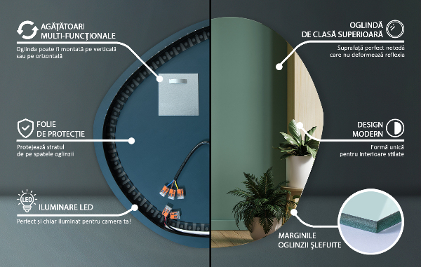 Organischer spiegel mit beleuchtung 97x96 cm