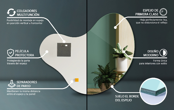 Spiegel organische form ohne rahmen 48x48 cm