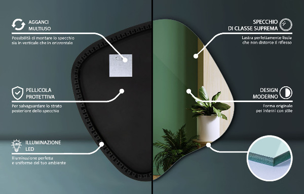 Unregelmäßiger spiegel mit led 48x48 cm