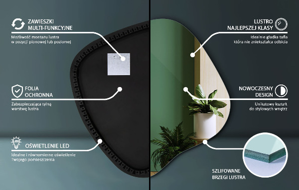 Unregelmäßiger spiegel mit led 59x58 cm