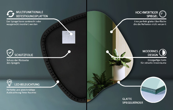 Unregelmäßiger spiegel mit led 59x58 cm