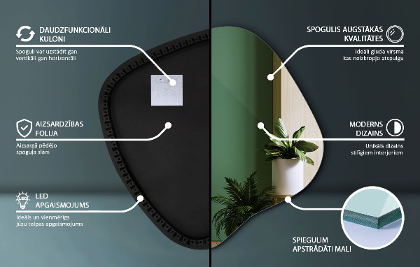 Unregelmäßiger spiegel mit led 68x67 cm