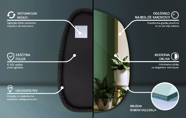 Unregelmäßiger spiegel mit led 49x34 cm