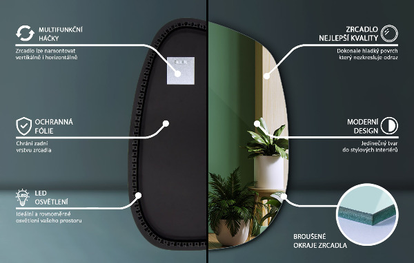 Ausgefallene spiegel mit led 55x38 cm