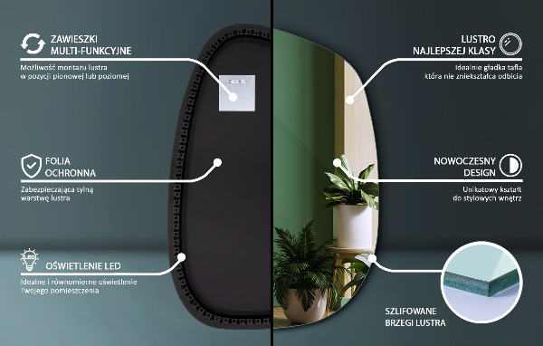 Organischer spiegel mit beleuchtung 68x47 cm