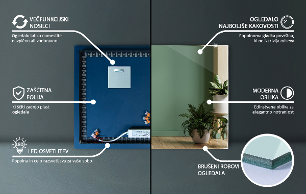 Wand spiegel rechteckig mit licht 100x70 cm