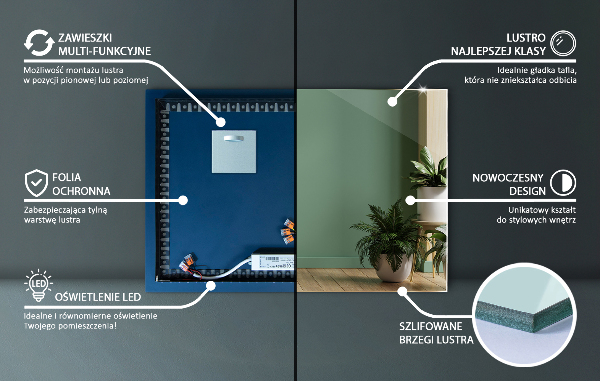 Led spiegel rechteckiger 50x50 cm