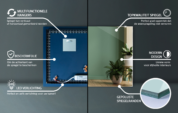 Led spiegel rechteckiger 50x50 cm