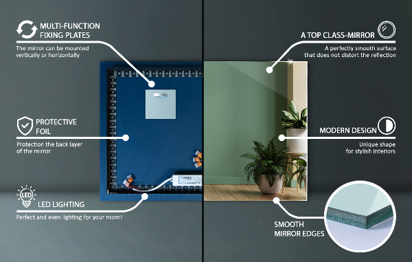 Spiegel rechteckiger beleuchteter 80x60 cm