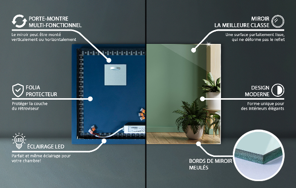 Spiegel rechteckiger beleuchteter 80x60 cm