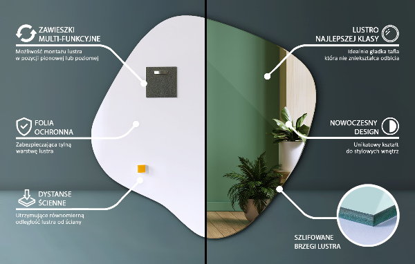 Asymmetrischer klecksform Spiegel original 48x48 cm