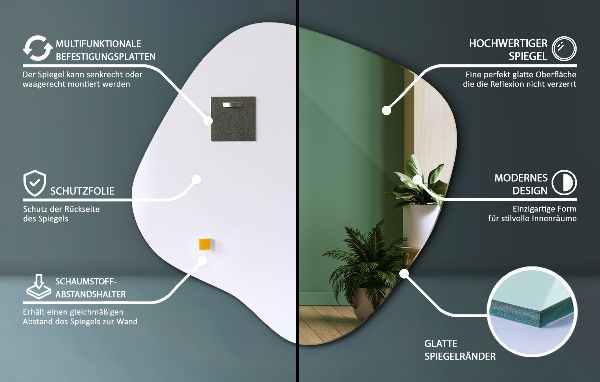 Asymmetrischer klecksform Spiegel original 68x67 cm