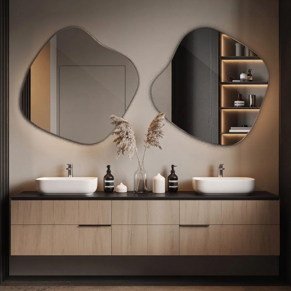 Asymmetrischer klecksform Spiegel original 77x77 cm