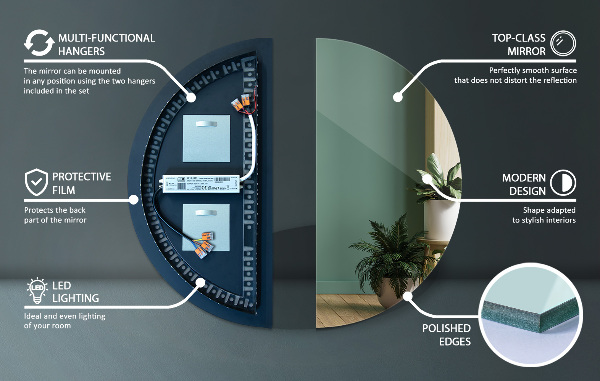 Halbrunder spiegel mit beleuchtung 25x50 cm