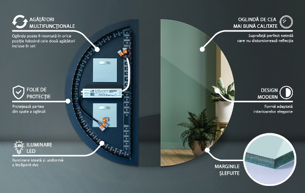 Halbrunder beleuchtet spiegel 45x90 cm