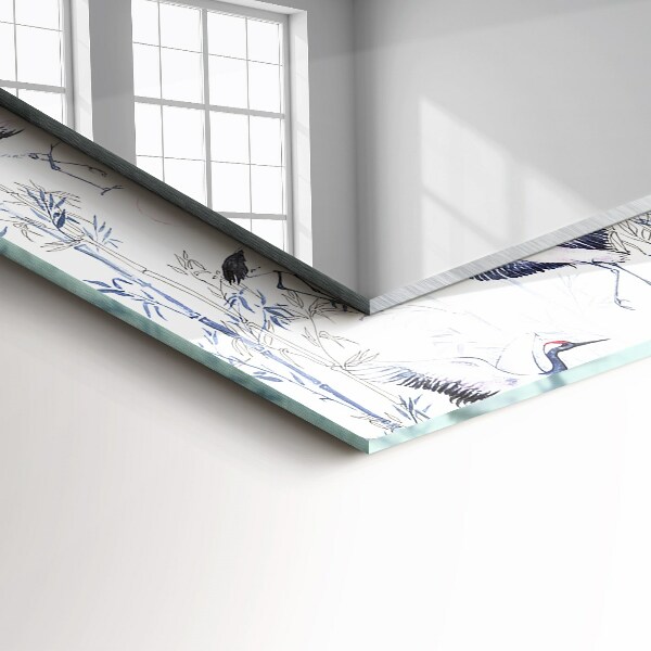 Bedruckter spiegel Kraniche und Bambus