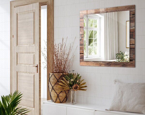 Spiegel mit aufdruck Getäfelte Wand aus Holz