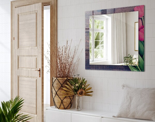 Dekorative spiegel Rosa Tulpen aus Holz