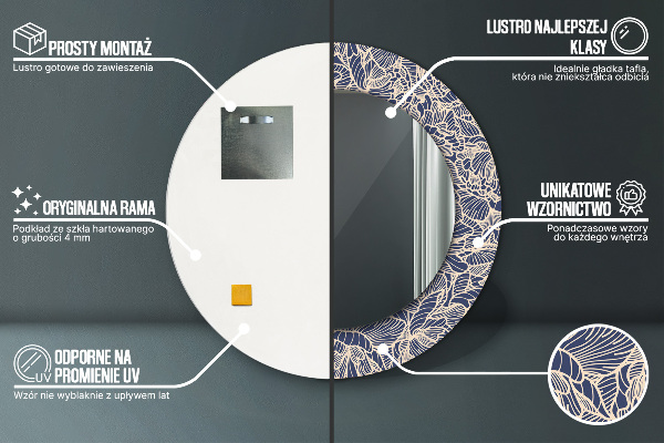 Runder spiegel mit dekorativem aufdruck Blumen