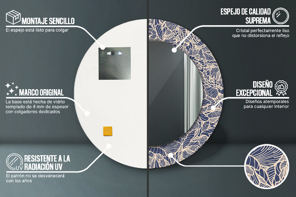 Runder spiegel mit dekorativem aufdruck Blumen