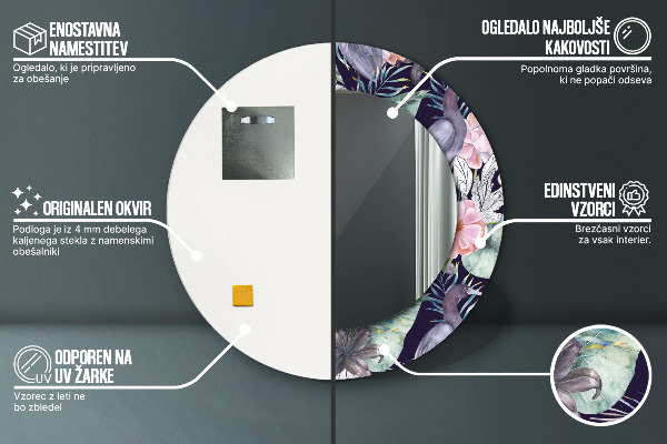 Runder spiegel mit dekorativem aufdruck Caps Vögel